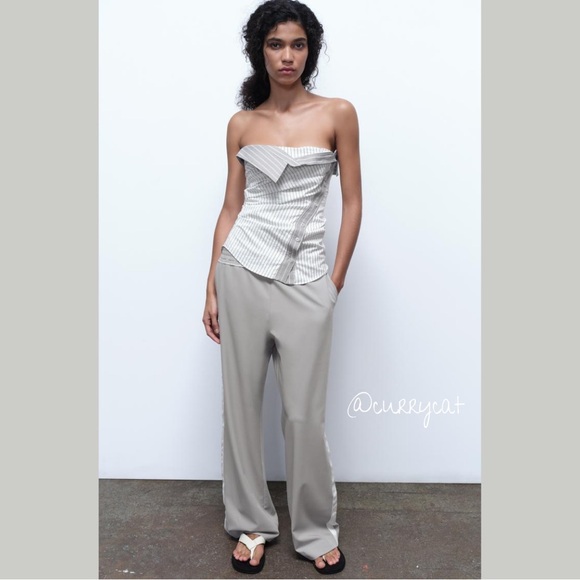 Zara NWT Striped Strapless Fold over Top - Picture 6 of 14